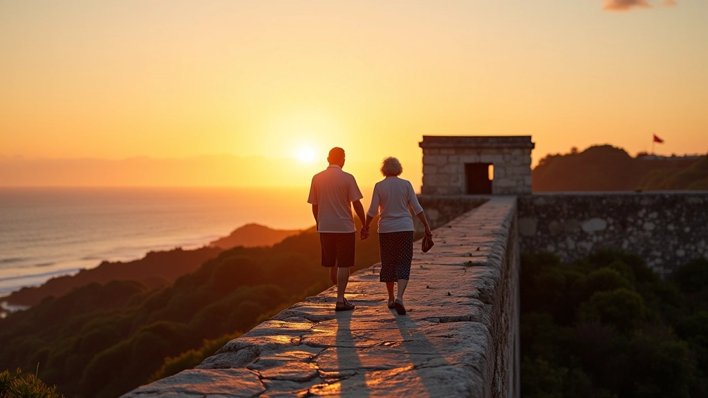 Vista de las murallas del Castillo San Cristóbal al atardecer